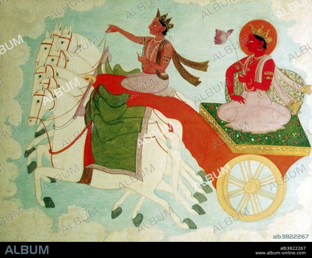 In Hindu mythology and scriptures, ArunÃ¡ or Aru is a personification of the reddish glow of the rising Sun, which is believed to have spiritual powers. The presence of ArunÃ¡, the coming of day, is invoked in Hindu prayers to Surya. ArunÃ¡ is sometimes considered a part of Surya, as he is the vision and driving force behind its path through the sky. In some stories, ArunÃ¡ drives the chariot of Surya, while in others, he is a manifestation of Surya, serving as a sign of the coming of the Sun. Surya is one of the five deities considered as equivalent aspects and means to realizing Brahman in the Smarta Tradition. In medieval Hinduism, Surya is also an epithet for the major Hindu gods Shiva and Vishnu. In some ancient texts and arts, Surya is presented syncretically with Indra, Ganesha or others. Surya as a deity is also found in the arts and literature of Buddhism and Jainism. Surya is one of the nine heavenly houses (Navagraha) in the zodiac system of Hindu astrology.