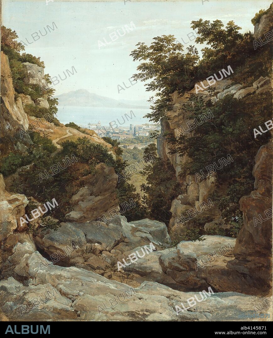 Italian Landscape. Heinrich Reinhold, attributed to; German, 1788-1825. Date: 1821. Dimensions: 12 13/16 × 10 7/8 in. (32.6 × 27.6 cm). Oil on paper mounted on canvas. Origin: Germany.