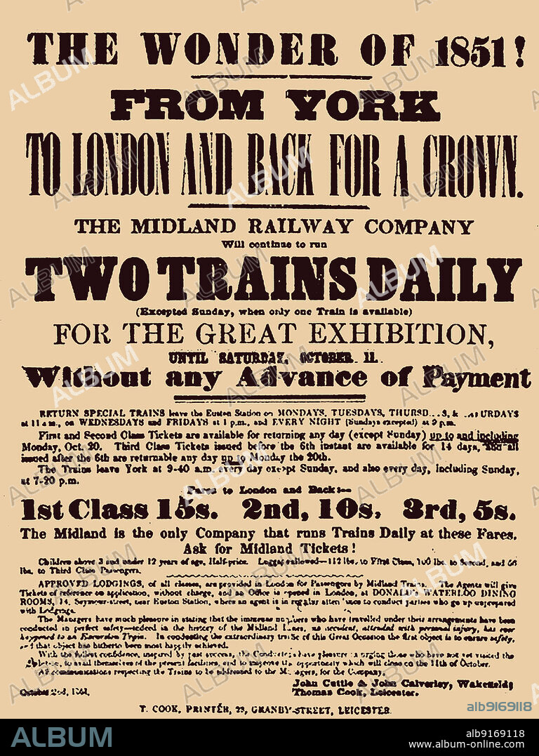 ANONYMOUS. Poster by Midland Railway Company for the Great Exhibition of 1851 at Hyde Park.