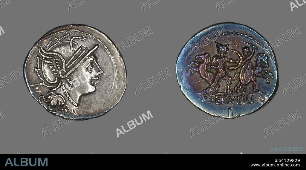 ANCIENT ROMAN. Denarius (Coin) Depicting the Goddess Roma. Roman. Date: 100 BC. Dimensions: DIam. 2.2 cm; 3.92 g. Silver. Origin: Roman Empire.