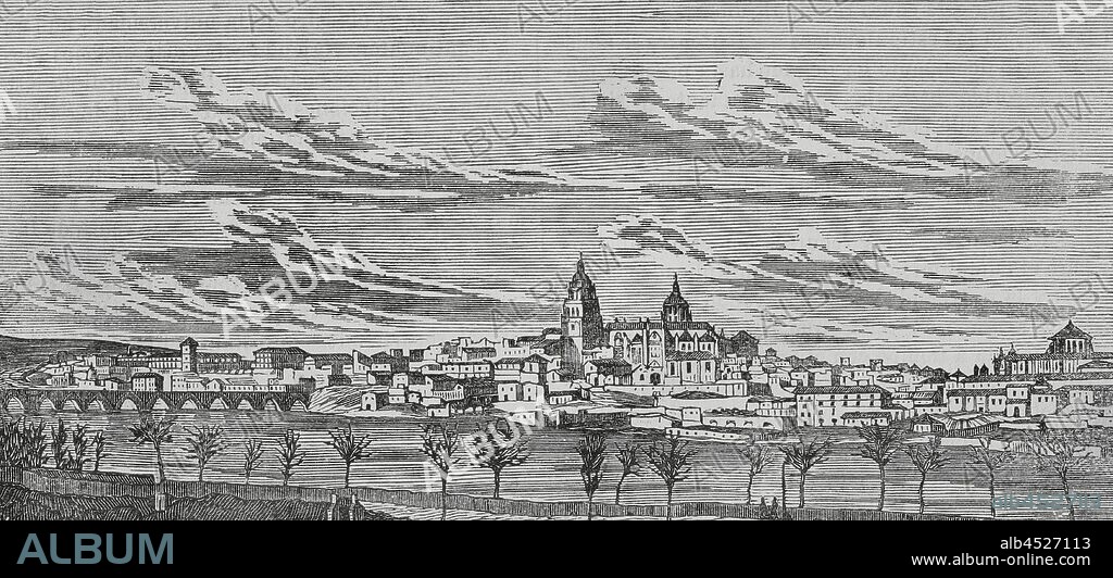 España. Salamanca. Vista General. Dibujo por Letre. Grabado por Sierra. Crónica General de España, Historia Ilustrada y Descriptiva de sus Provincias. Tomo Asturias y León, 1867. Bibliteca Histórico Militar de Barcelona, Cataluña, España.