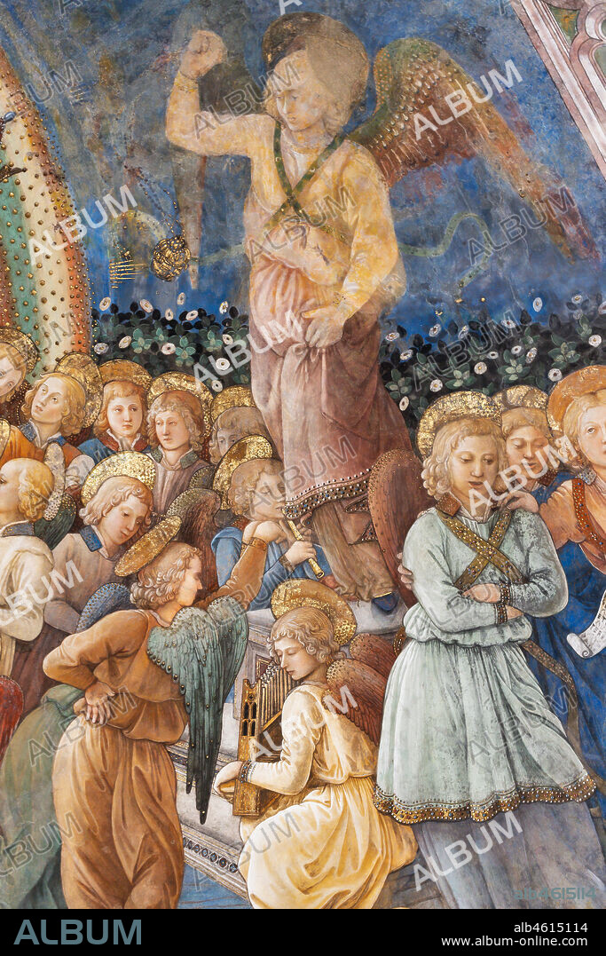 Spoleto, the Duomo (Cathedral of S. Maria Assunta), presbytery, apse bowl-shaped vault: "Coronation of Mary", fresco by Filippo Lippi, helped by Fra' Diamante and Pier Matteo d'Amelia, 1468-9. Detail with angels.