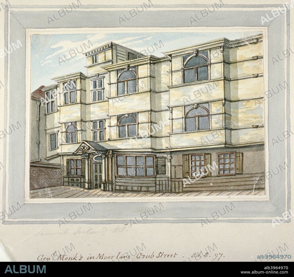 House of George Monck, Duke of Albermarle in Grub Street, now Milton Street, City of London, 1813.