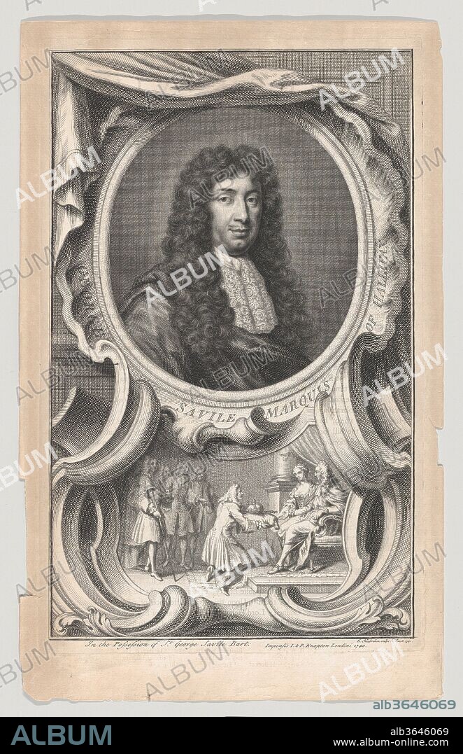 Portrait of George Savile, Marquis of Hallifax. Artist: After Mary Beale (British, Barrow, Suffolk baptised 1633-1699 London). Author: Related to work by Thomas Birch (British, 1705-1766). Dimensions: Plate: 10 3/4 × 9 1/4 in. (27.3 × 23.5 cm)
Sheet: 16 1/4 × 10 3/16 in. (41.3 × 25.8 cm). Engraver: Jacob Houbraken (Dutch, Dordrecht 1698-1780 Amsterdam). Publisher: John and Paul Knapton (British, active 1735-89). Series/Portfolio: Thomas Birch, The Heads of Illustrious Persons of Great Britain. Sitter: George Savile, 1st Marquis of Halifax (British, 1633-1695). Date: 1740.