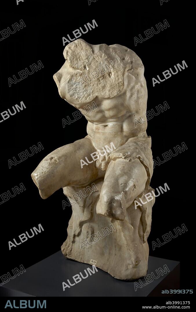 Belvedere torso, 1st century BC. Over life-size statue of naked god or hero, seated on a rock covered by panther skin. The subject is controversial. Signed by Apollonios of Athens, son of Nestor (the signature is written below the rock).  Dimensions: height x width: 157 x 90 cm. At Museo Pio-Clementino.