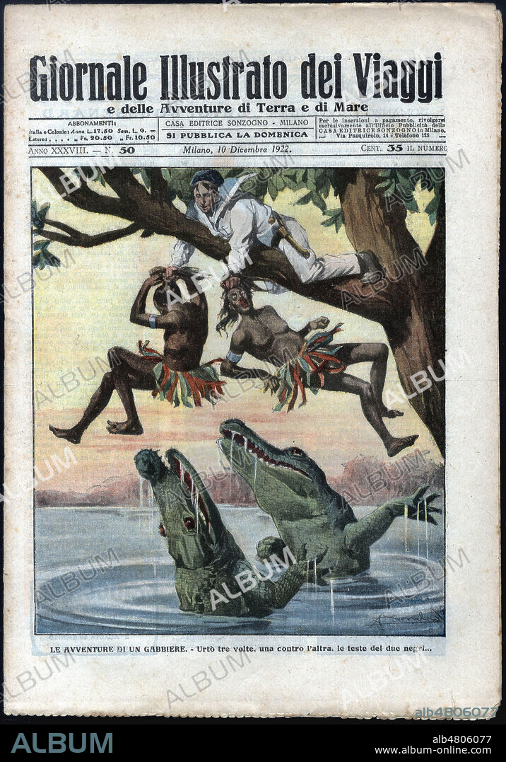 Le marin, heurtant trois fois les tetes des negres l'une contre l'autre). Illustration de OOO pour la revue italienne Giornale Illustrato deu Viaggi du 10 decembre 1922. Credit : Collection Jonas/Kharbine-Tapabor.
