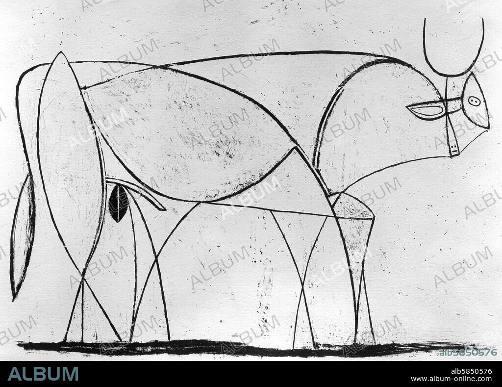 PABLO PICASSO. Study of a bull,1946 Lithograph, 30 x 40 cm.