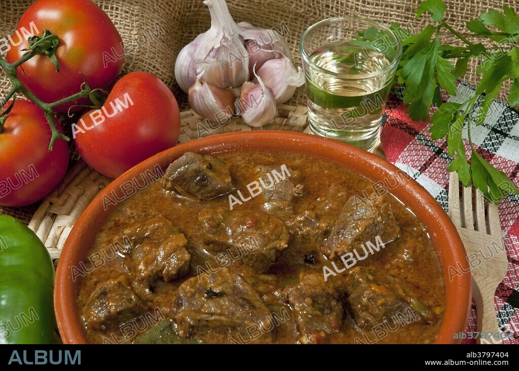 Caldereta del Condado, Lamb stew, Huelva, Region of Andalusia, Spain, Europe.