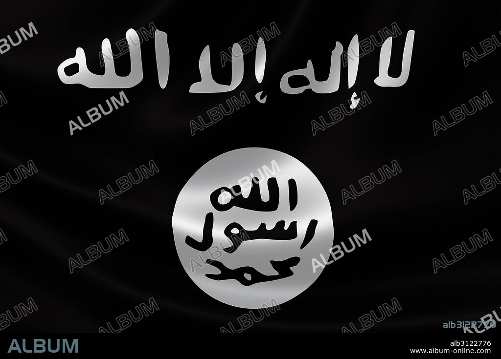 Flag of Islamic State of Iraq and the Levant, a Salafi jihadi extremist militant group and self-proclaimed caliphate and Islamic state which is led by Sunni Arabs from Iraq and Syria. Dated 2015.