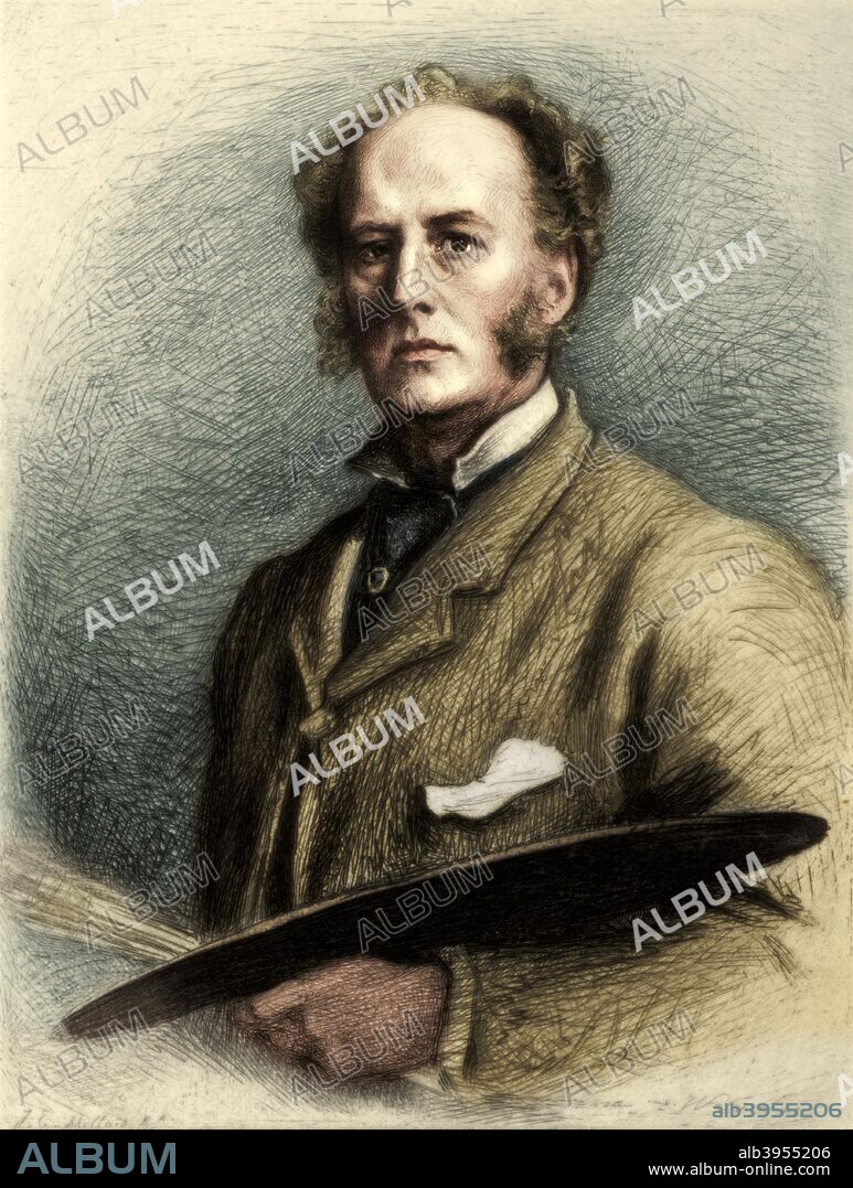 John Everett Millais, British artist, c1880-1882. Millais (1829-1896)  was a founder member of the Pre-Raphaelite Brotherhood in 1848. After 1870 he painted mainly portraits and landscapes. He was elected President of the Royal Academy in 1896. A print from Modern Artists, prepared under the direction of FG Dumas, JS Virtue and Co, London, c1880-1882. (Colorised black and white print).