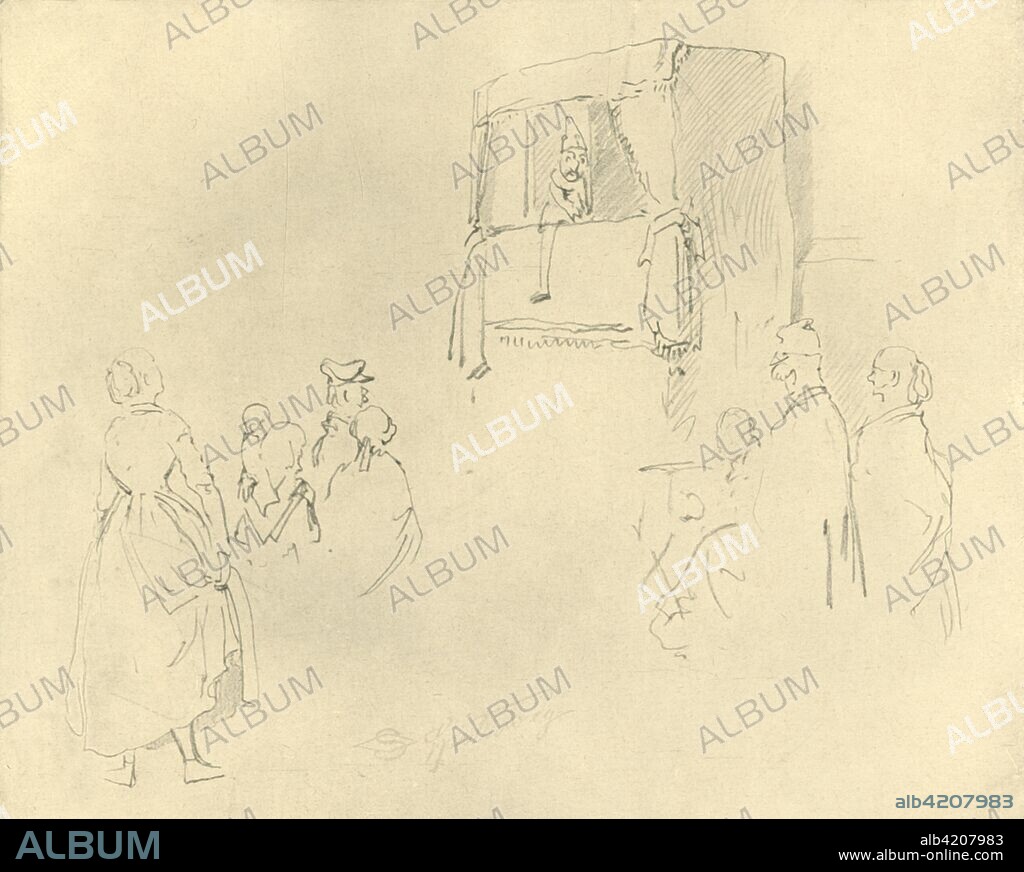 'Kasperltheater I', mid-late 19th century, (c1924). Punch and Judy show. From "Die gute alte Zeit: Zeichnungen von Karl Spitzweg", (The Good Old Days: drawings by Karl Spitzweg). [Benjamin Harz, Berlin-Vienna, c1924].