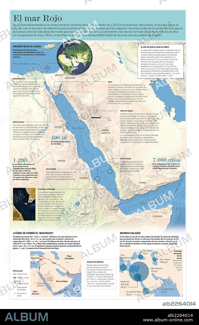 RED SEA. Infographic of the characteristics and formation of the Red Sea, in the Middle East.