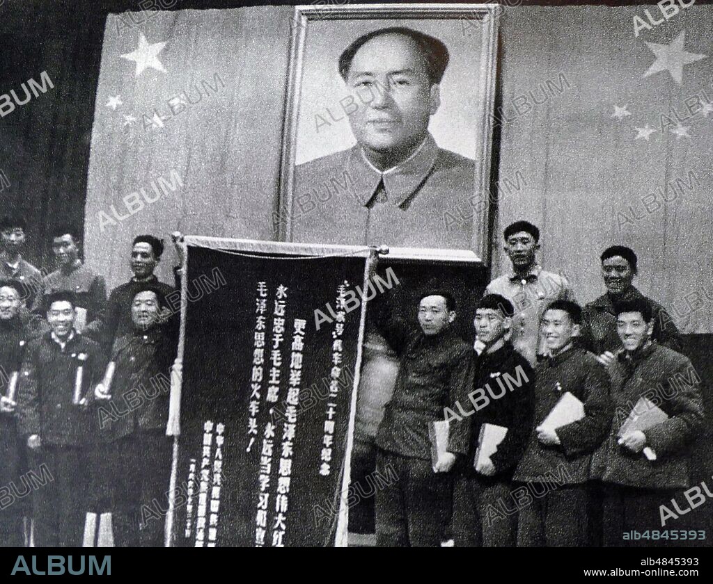 Red Guards with a portrait of Mao Zedong, during the Cultural Revolution. China 1967.