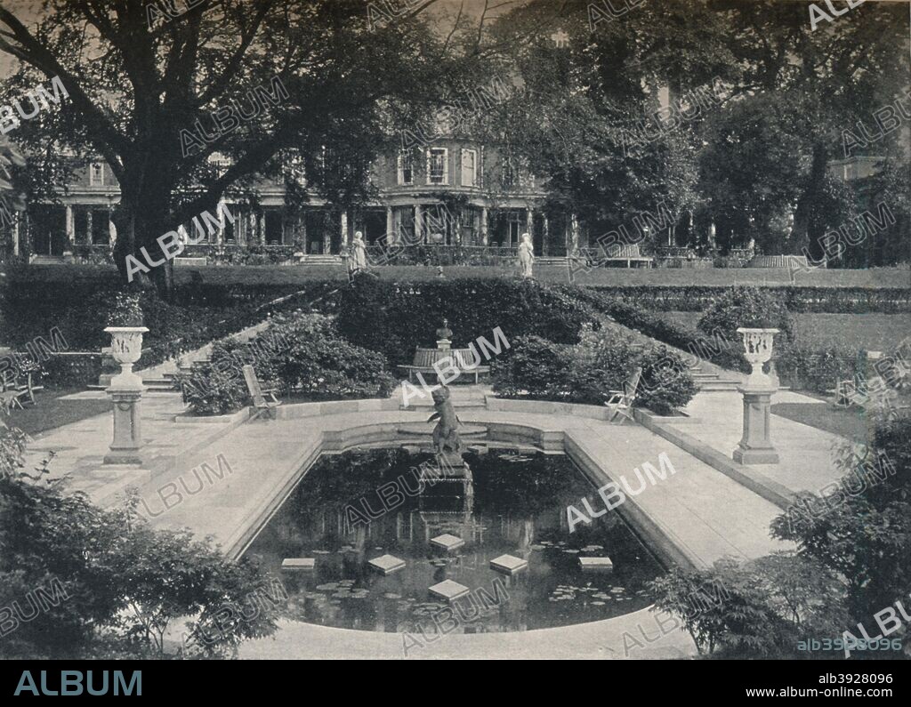 'Lily Basin and West Front; The Hill, Hampstead Heath', c1900. Inverforth House (formally known as The Hill) is a large detached house at North End Way on the outskirts of Hampstead, London. It was owned by William Lever, 1st Viscount Leverhulme from 1904 to 1925. It was rebuilt in the Queen Anne style in 1895 by the architectural firm Grayson and Ould. From The Studio Volume 57. [London Offices of the Studio, London, 1912-13].