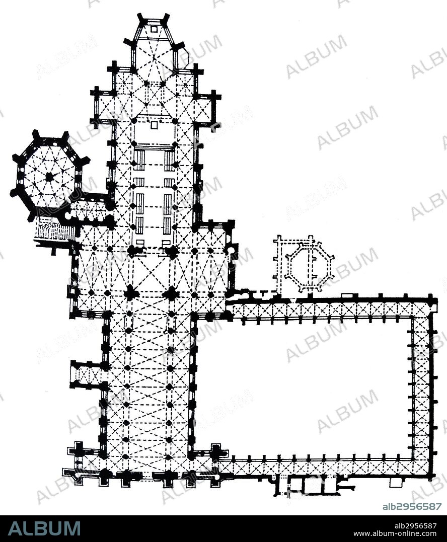 Wells Cathedral Floor Plan. Wells Cathedral is a Church of England place of worship in Wells, Somerset, dedicated to St Andrew the Apostle, and is the seat of the Bishop of Bath and Wells. Dated 13th Century.