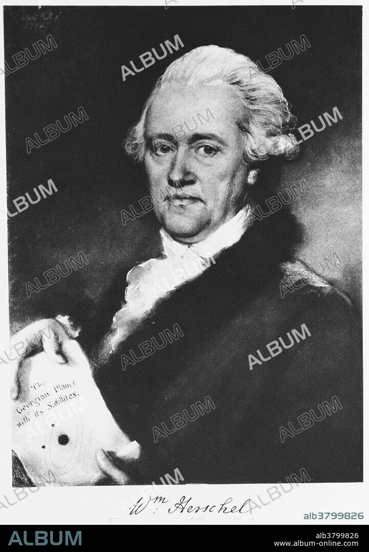 Frederick William Herschel (November 15, 1738 - August 25, 1822) was a German-British astronomer, technical expert, and composer. Born in Hanover, Germany, he emigrated to England at age 19. Herschel's music led him to an interest in mathematics and lenses. His interest in astronomy grew and he started building his own reflecting telescopes. During the course of his career, he constructed more than four hundred telescopes. The largest and most famous of these was a reflecting telescope with a 491⁄2-inch-diameter primary mirror and a 40-foot focal length. He became famous for his discovery of the planet Uranus, along with two of its major moons (Titania and Oberon), and also discovered two moons of Saturn. From 1782 to 1802, and most intensively from 1783 to 1790, Herschel conducted systematic surveys in search of "deep sky" or non stellar objects. Excluding duplicated and "lost" entries, Herschel ultimately discovered over 2400 objects defined by him as nebulae. (At that time, nebula was the generic term for any visually extended or diffuse astronomical object, including galaxies beyond the Milky Way, until galaxies were confirmed as extragalactic systems by Edwin Hubble in 1924.) In addition, he was the first person to discover the existence of infrared radiation. He is known, as well, for the twenty-four symphonies that he composed. He died in 1822 at the age of 83.