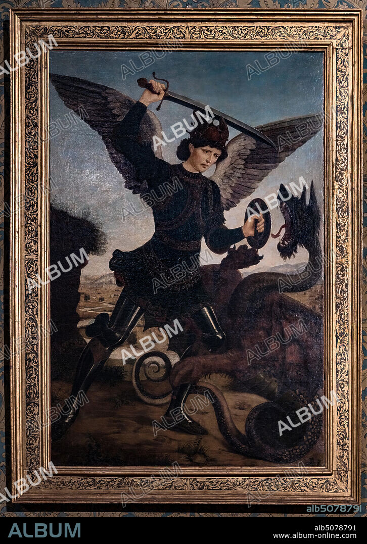 "St Michael Archangel killing the dragon", by Antonio e Piero del Pollaiolo, before 1465.