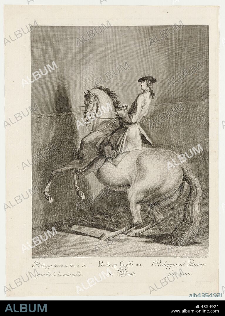 Redopp left on the wall, 1734, etching, sheet: 59.8 x 44 cm |, Plate: 54.5 x 39.2 cm, U.l., below the illustration: avec P.S.C.M ., u.r .: Joh. El., Ridinger inv. Des. Et exc., A. V., Johann Elias Ridinger, Ulm 1698–1767 Augsburg.