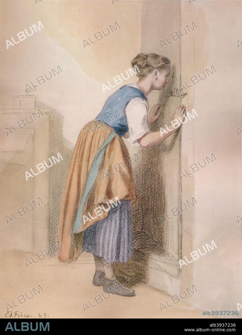'The Keyhole', 1869, (1938). From A Catalogue of the Pictures and Drawings in the collection of Frederick John Nettleford, Volume IV, by C. Reginald Grundy and F. Gordon Roe. [Emrose and Sons Ltd., London and Derby, 1938].