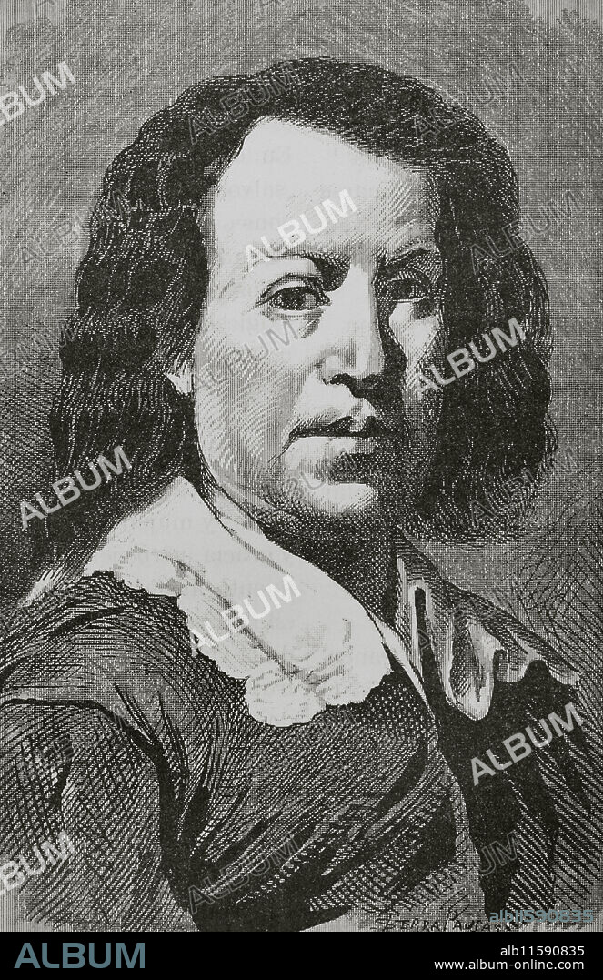JOAN SERRA PAUSAS (ACTIVE 1861-1902). SPANISH ARTIST.. Bartolomé Esteban Murillo (1618-1682). Pintor barroco español. Retrato. Ilustración por Serra Pausas. "Glorias Españolas". Tomo IV. Editada en Barcelona, 1890.