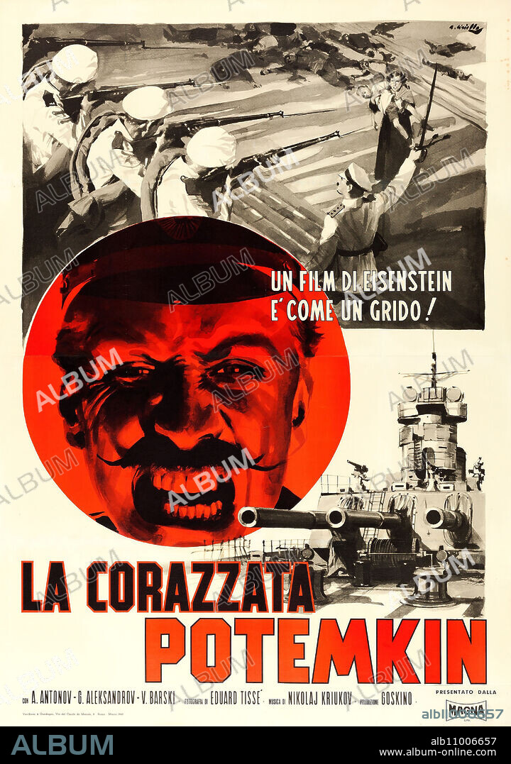 ANONYMOUS. Movie poster "La corazzata Potemkin" (The Battleship Potemkin) by Sergei Eisenstein.