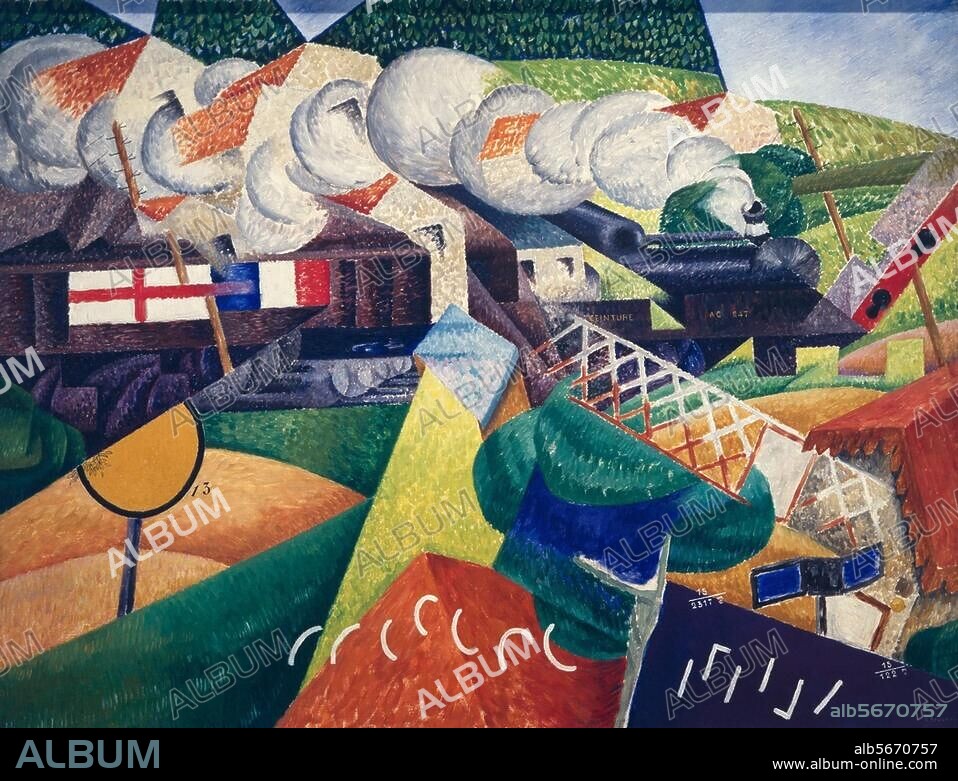 GINO SEVERINI. Severini, Gino. 1883-1966. "Red Cross Train going through a city", 1915. Oil on canvas, 88.9 × 116.2cm. New York, Solomon R Guggenheim Museum.