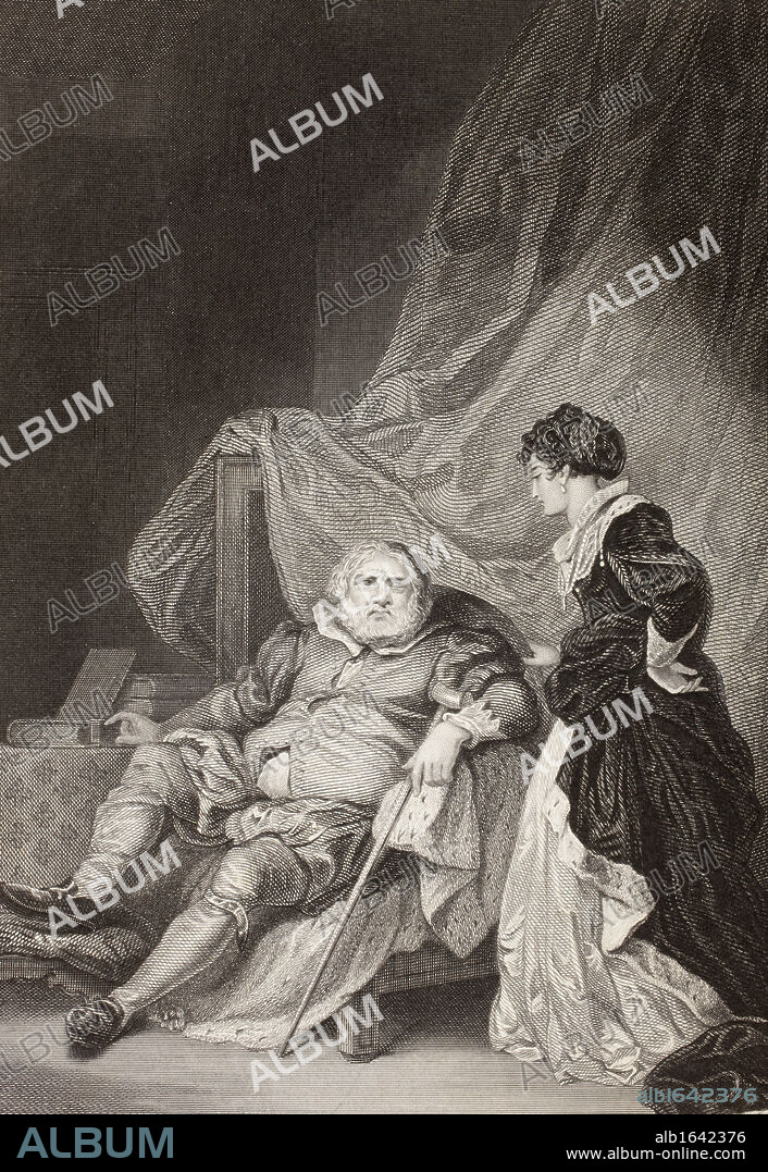 King Henry VIII with his sixth wife, Catherine Parr. From a nineteenth century print.