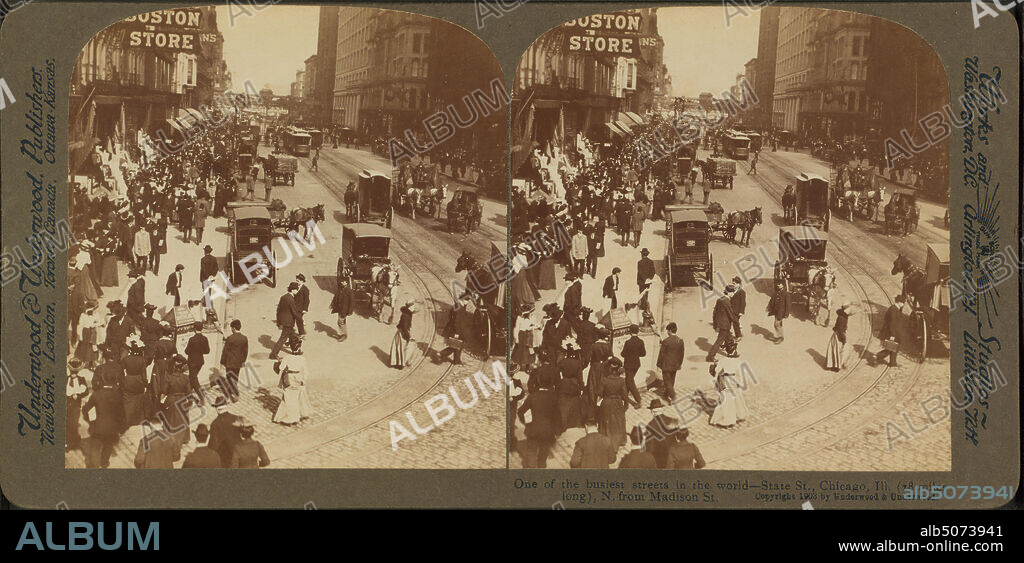 One of the busiest streets in the world - State Street, Chicago, Ill. (18 miles long). North from Madison Street., still image, Stereographs, 1850 - 1930.