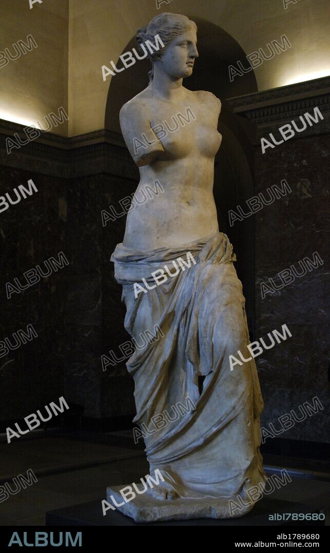 ARTE GRIEGO-HELENISTICO. VENUS DE MILO. Original del s. II a. C., inspirada en una obra de Lisipo. Descubierta en la isla de Milo en 1820. Detalle Museo del Louvre. París. Francia.