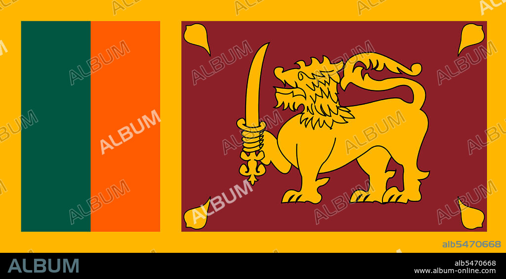 The Flag of Sri Lanka, also called the Lion Flag, consists of a gold lion, holding a sword in its right fore paw, in front of a crimson background with four golden bo leaves in each corner. Around the background is a yellow border, and to its left are two vertical stripes of equal size in saffron and green, with the saffron stripe closest to the lion. The lion represents bravery, and the four bo leaves represent meththa, karuna, muditha and upeksha. The orange stripe represents the Sri Lankan Tamils, the green stripe represents Sri Lankan Moors, the crimson background represents European Burghers and is also a reference to the rich colonial background of the country and the yellow border represents other ethnic groups such as Sri Lankan Malays etc. Sri Lanka had always been an important port and trading post in the ancient world, and was increasingly frequented by merchant ships from the Middle East, Persia, Burma, Thailand, Malaysia, Indonesia and other parts of Southeast Asia. The islands were known to the first European explorers of South Asia and settled by many groups of Arab and Malay merchants. A Portuguese colonial mission arrived on the island in 1505 headed by Lourenco de Almeida, the son of Francisco de Almeida. At that point the island consisted of three kingdoms, namely Kandy in the central hills, Kotte at the Western coast, and Yarlpanam (Anglicised Jaffna) in the north. The Dutch arrived in the 17th century. The British East India Company took over the coastal regions controlled by the Dutch in 1796, and in 1802 these provinces were declared a crown colony under direct rule of the British government, therefore the island was not part of the British Raj. The annexation of the Kingdom of Kandy in 1815 by the Kandyan convention, unified the island under British rule. European colonists established a series of cinnamon, sugar, coffee, indigo cultivation followed by tea and rubber plantations and graphite mining. The British also brought a large number of indentured workers from Tamil Nadu to work in the plantation economy. The city of Colombo was developed as the administrative centre and commercial heart with its harbor, and the British established modern schools, colleges, roads and churches that introduced Western-style education and culture to the Ceylonese. On 4 February 1948 the country gained its independence as the Dominion of Ceylon. It changed its name to Sri Lanka in 1972.