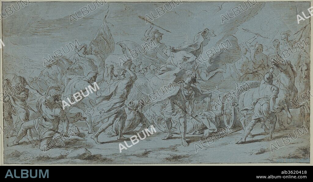 The Battle of Ajax and Hector (from the Story of Achilles). Artist: Jan van Orley (Flemish, Brussels 1665-1735 Brussels). Dimensions: Sheet: 10 × 18 13/16 in. (25.4 × 47.8 cm). Date: late 17th-mid 18th century.
