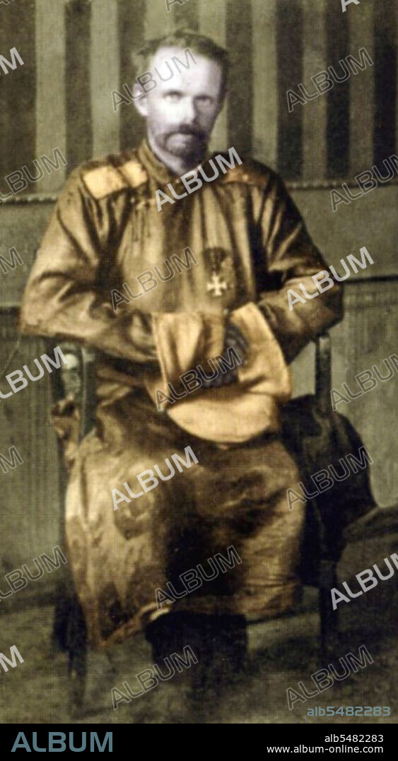 Baron Roman Nikolai Maximilian von Ungern-Sternberg (December 29, 1885 - September 15, 1921) was a Baltic Swedish-Russian Yesaul (Cossack Captain), a Russian hero of World War I and Lieutenant-general at the time of civil war in Russia and Mongolia, who 'liberated' Mongolia from Chinese rule in February - March 1921. In June he invaded Southern Siberia trying to raise an anti-communist rebellion, but was defeated by the Red Army in August 1921. An independent and brutal warlord in pursuit of pan-monarchist goals in Mongolia and territories east of Lake Baikal during the Russian Civil War that followed the Bolshevik Revolution of 1917, Ungern von-Sternberg's goals included restoring the Russian monarchy under Michael Alexandrovich Romanov and the Great Mongol Empire, with Outer Mongolia under Bogd Khan as part of it. His opponents were mainly Communists. Ungern-Sternberg often persecuted those who were helping his foes: all Reds and especially Jews. Following his Asiatic Cavalry Division collapse in Mongolia, Ungern-Sternberg was left by his Russian officers and taken prisoner by the Bolshevik's Red Army. He was tried and executed for his counter-revolutionary involvement in Novosibirsk.