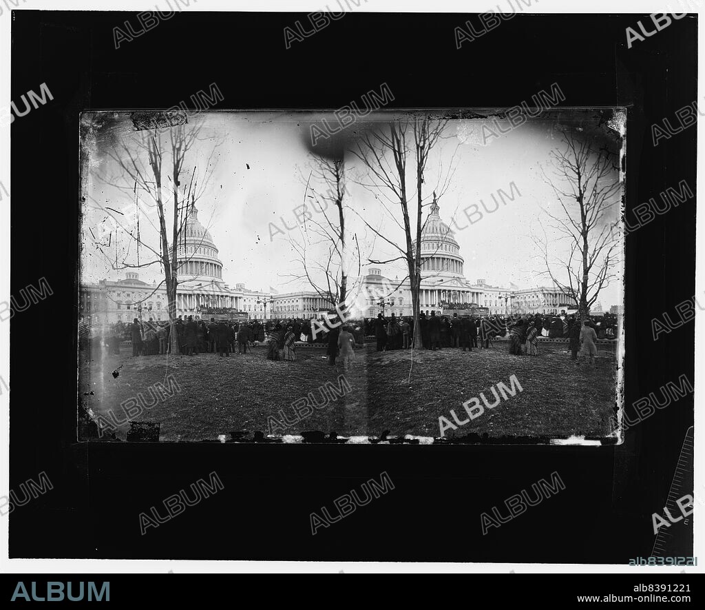 Rutherford Hayes' 1877 inauguration, 1877. [Stereoscopic view of the inauguration ceremony of President Rutherford B. Hayes at the Capitol Building, Washington D.C.].