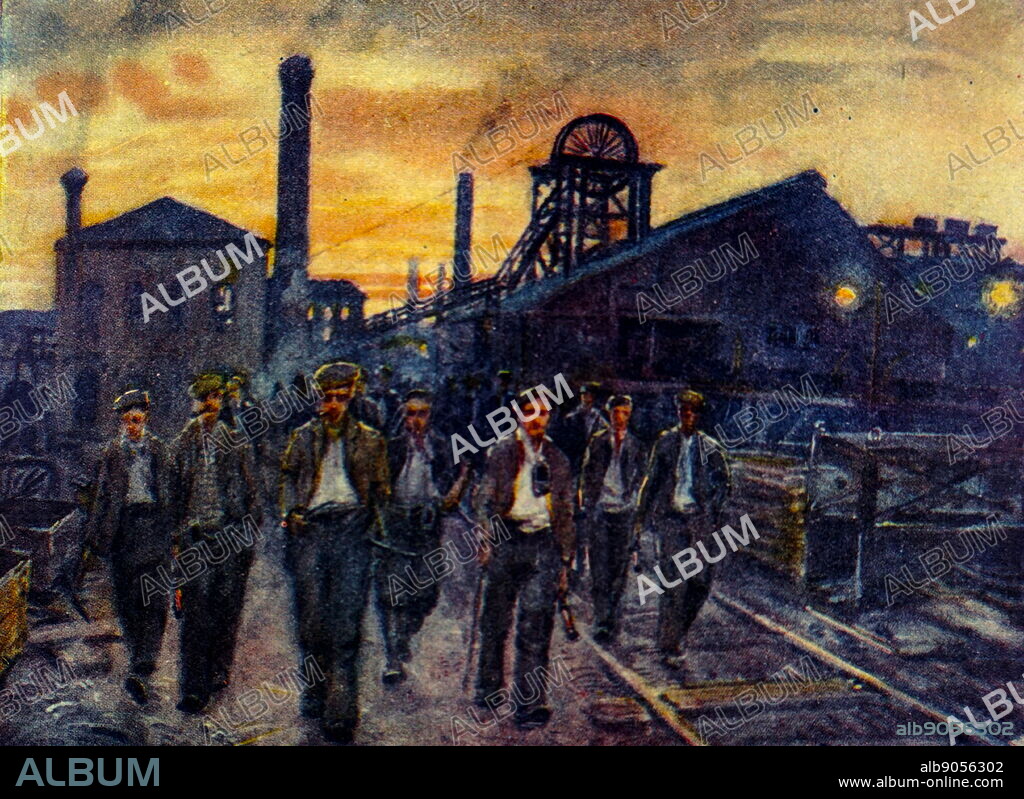 The top of a coal mine, painting by Gerald Palmer (1886-1961). Illustrator born in Ferryhill, Co. Durham the son of a mining engineer. His art education is not known but he was active as a painter in Britain from c.1908 onwards.