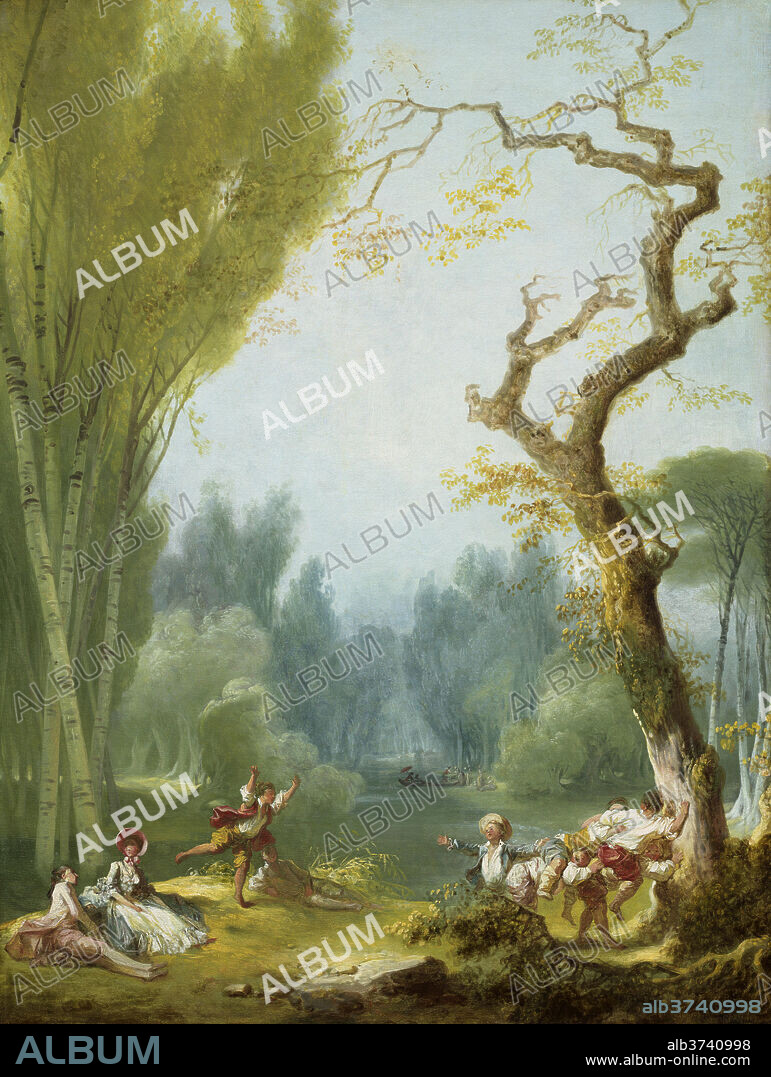 JEAN-HONORÉ FRAGONARD. A Game of Horse and Rider. Dated: c. 1775/1780. Dimensions: overall: 115 x 87.5 cm (45 1/4 x 34 7/16 in.)  framed: 145.1 x 116.8 x 12.1 cm (57 1/8 x 46 x 4 3/4 in.). Medium: oil on canvas.