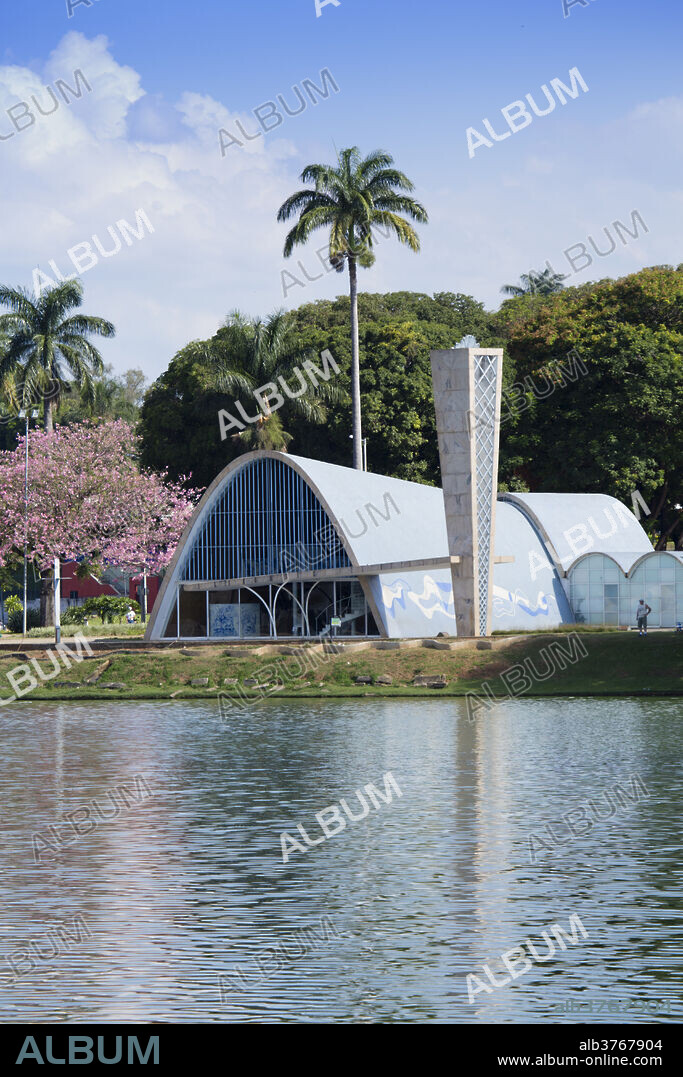 The church of Sao Francisco de Assis by Oscar Niemeyer in Pampulha, UNESCO World Heritage Site, Belo Horizonte, Minas Gerais, Brazil, South America.