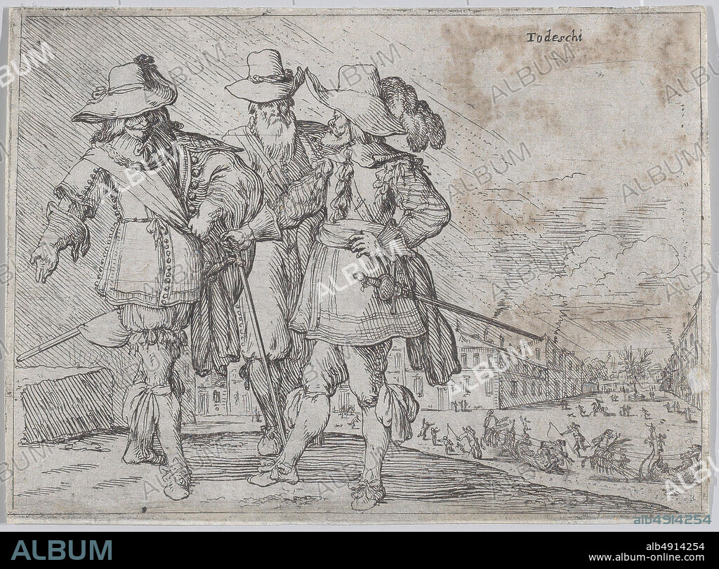 Johann Wilhelm Baur, Germans, from a set of costume plates of different nations, Johann Wilhelm Baur (German, Strasbourg ca. 16001640 Vienna) ?, ca. 160040, Etching, Sheet (Trimmed): 3 3/16 × 4 3/8 in. (8.1 × 11.1 cm), Prints.