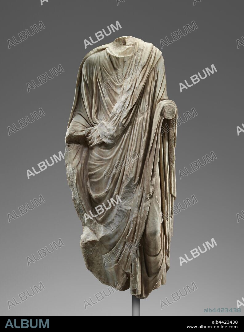 Statue of a Man wearing a Toga, Unknown, Roman Empire, 50 - 100, Marble, 178 × 63.5 × 43.2 cm, 544.3164 kg (70 1/16 × 25 × 17 in., 1200 lb.).