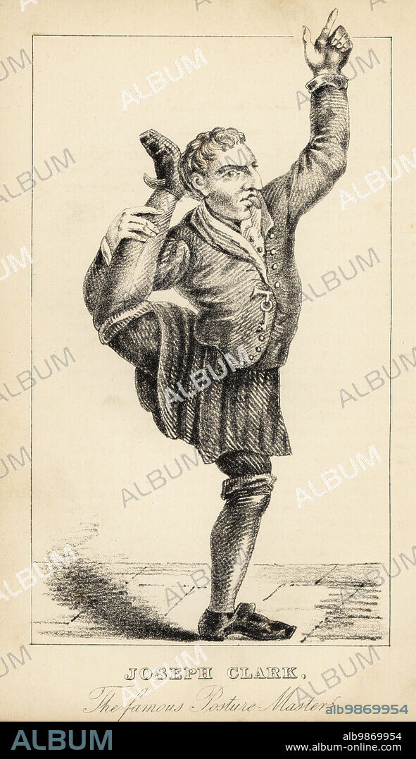 Joseph Clark, the famous posture master, died 1696. London contortionist capable of dislocating bones and grimacing to pass as a deformed person. Lithograph after a stipple engraving by Robert Cooper from Henry Wilson and James Caulfields Book of Wonderful Characters, Memoirs and Anecdotes, of Remarkable and Eccentric Persons in all ages and countries, John Camden Hotten, Piccadilly, London, 1869.