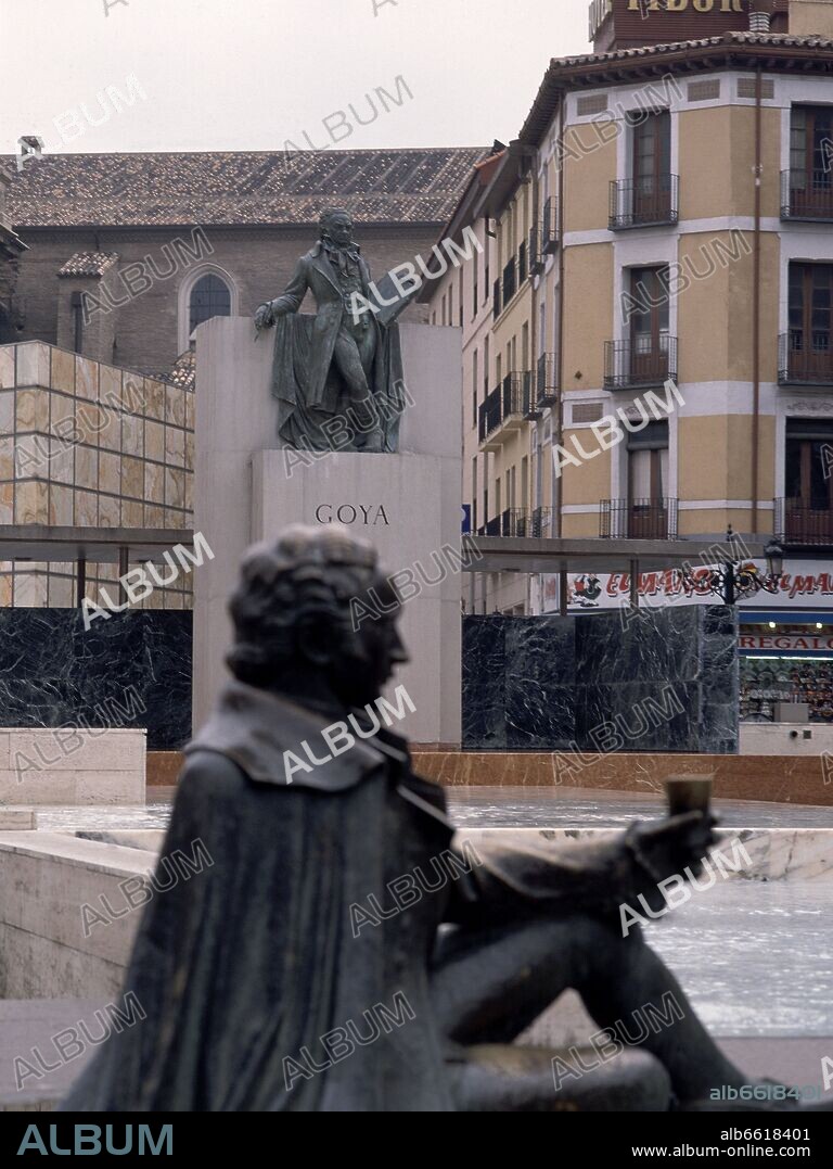 FEDERICO MARES (1893-1991). PLAZA DEL PILAR DE ZARAGOZA - DETALLE DEL MONUMENTO A GOYA - SIGLO XX.