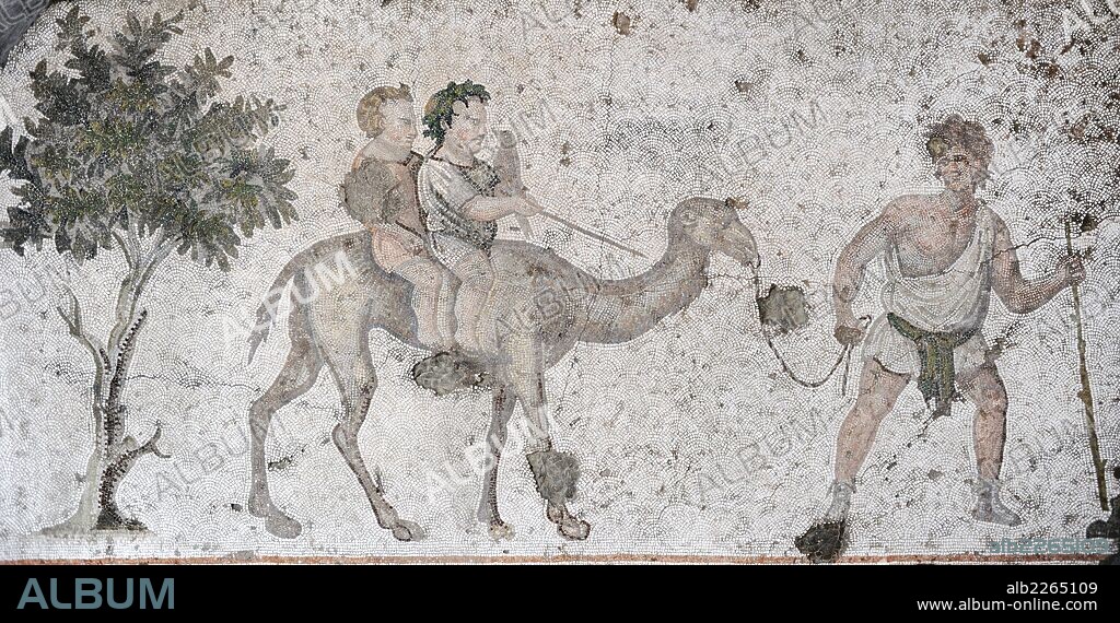 ARTE ROMANO. IMPERIO DE ORIENTE. TURQUIA. Detalle de uno de los mosaicos que decoraban los pavimentos del antiguo Palacio del Imperio Bizantino construido por orden de Constantino (s. IV), llamado el Gran Palacio Imperial.. Fechado entre los siglos IV-VI. MUSEO DE LOS MOSAICOS (MOZAIK MÜZESI). Estambul. Turquía.