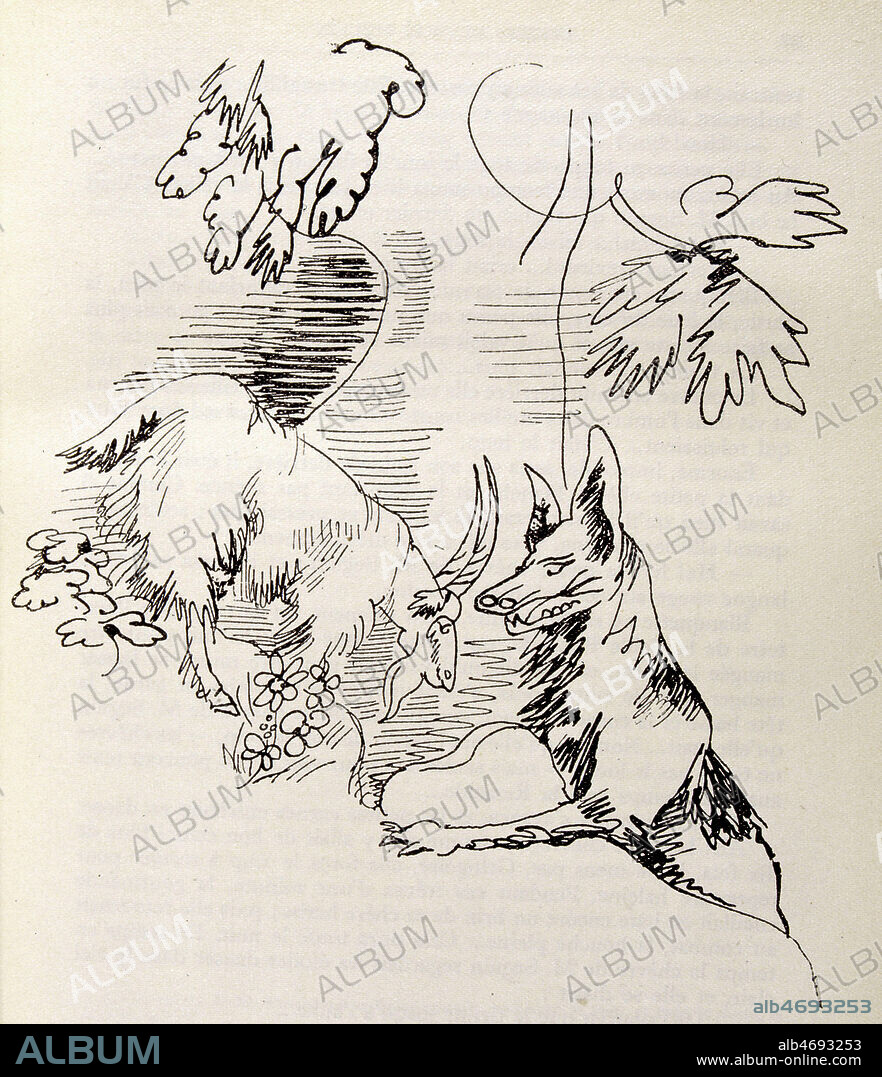 'p.21-La chevre de monsieur Seguin' Dessin d'Andre VILLEBOEUF (1893-1956=ADAGP) extrait de l'oeuvre d'Alphonse DAUDET (1840-1897) 'Les lettres de mon moulin' publie a Paris en 1930 (XIXeme s, 19eme s., 19eme s.) Credit Jean Vigne/KHARBINE-TAPABOR.