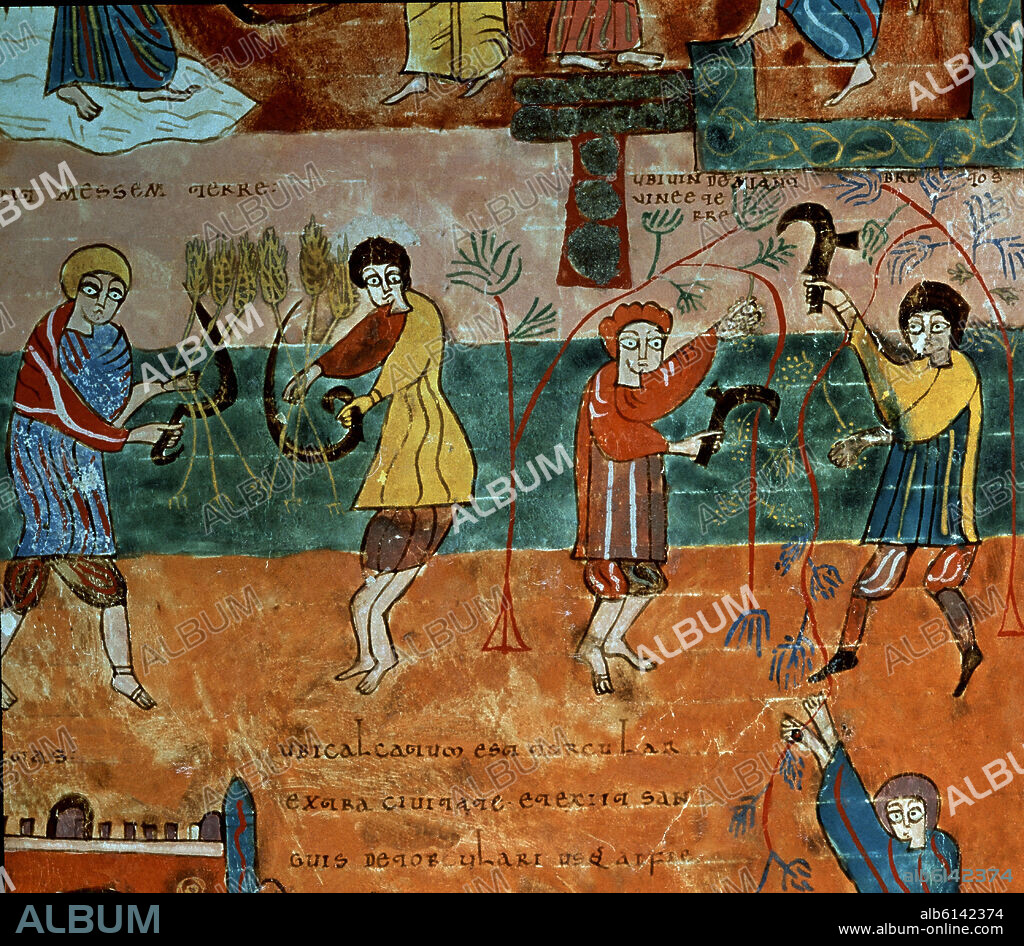 BEATO DE LIEBANA. COMENTARIOS AL APOCALIPSIS - DETALLE - RECOLECTA Y VENDIMIA (CONJ 37416) PROCEDE DE VALCAVADO - SIGLO X.