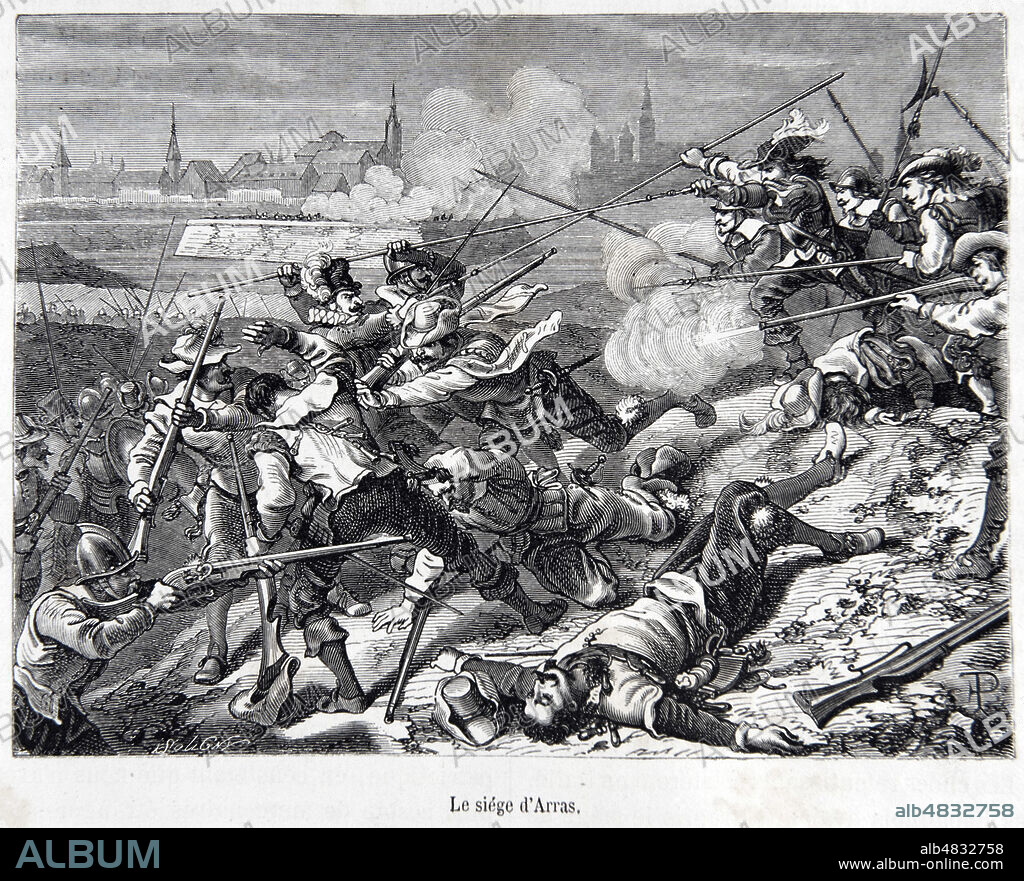 'Le siege d'Arras', episode de la guerre de trente ans qui mene a la prise de possession de la ville d'Arras par les troupes francaises, le 9 aout 1640 (17eme, XVIIeme s). Bataille evoquee par Rostand dans Cyrano de Bergerac. Illustration tiree de l'Histoire de France populaire, tome 2, par Henri Martin (1810-1883), vers 1870. Credit : Collection Grob/KHARBINE-TAPABOR.