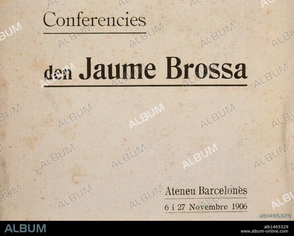 Jaume Brossa Roger (1875-1919). Spanish writer and journalist. Conferences. Title cover. Barcelona Athenaeum. 1906.
