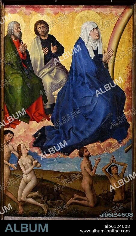 Weyden, Rogier van der; 1399/1400-1464. "The Last Judgement", 1449. Left inactive wing, detail: Virgin Mary and apostles. Oil on wood, inactive wing 135 x 87cm. Beaune, Hôtel-Dieu.