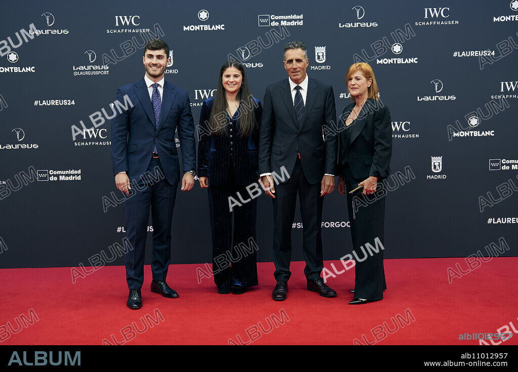 Miguel Indurain, Marisa Lopez de Goicoechea attends Laureus World Sports Awards Madrid 2024 - Red Carpet at Palacio de Cibeles on April 22, 2024 in Madrid, Spain.