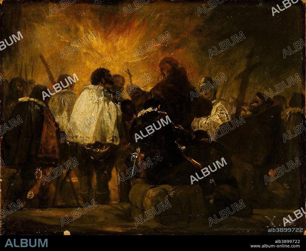 FRANCISCO DE GOYA. Night Scene from the Inquisition. Date/Period: 1810. Painting. Olje på treplate. Width: 40 cm. Height: 30.5 cm.