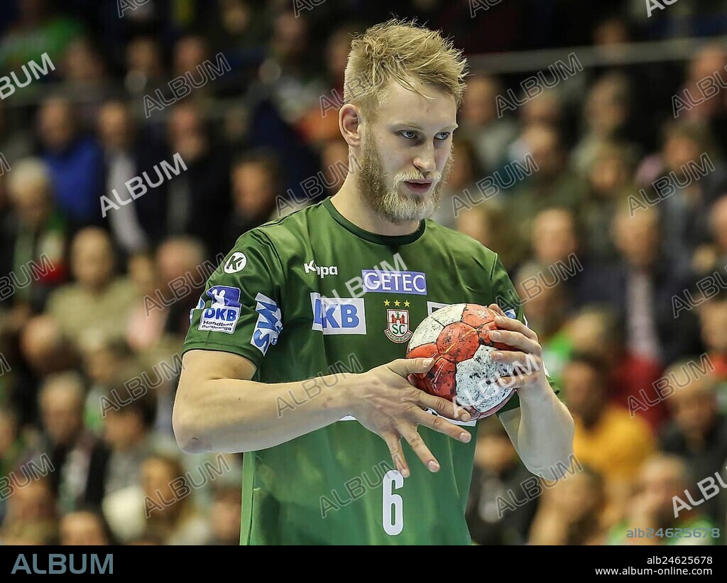 German handball player Matthias Musche (SC Magdeburg) at the DKB handball league game SC Magdeburg, Frisch Auf Göppingen on 22/02/2018 in Magdeburg, German handball player Matthias Musche (SCM) at the DKB handball league game SC Magdeburg, Frisch Auf Göppingen on 02/22/2018 in Magdeburg
