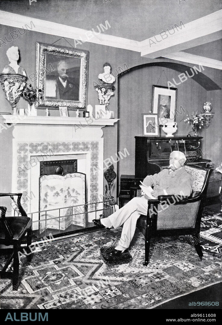 Alfred Austin (1835-1913) British poet laureate from 1896. Austin became Poet Laureate in 1896. He is pictured sitting at home at Swinford Old Manor, Ashford, Kent.